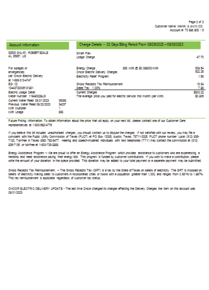 Ameren Missouri electricity utility business bill, , page 2, SCR PSD template